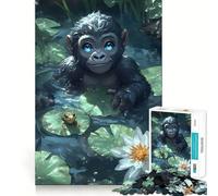 Rompecabezas para Adultos de 1000 Piezas Bebé Gorila en un Estanque,Animales con articulaciones Suaves,Divertido Juego cognitivo,Juguete para Jugar casualmente,Regalo de cumpleaños para la Mente