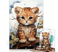 Rompecabezas para Adultos de 1000 Piezas Bebé Leopardo,Arte de Corte preciso,Juego para ejercitar la Mente,Juego Relajante, (50x75cm)