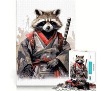 Rompecabezas para Adultos de 1000 Piezas Bebé Mapache samurái,Corte preciso,diversión,lógica,Habilidad,Juego,relajación,Tiempo de diversión,Regalo de cumpleaños,Mente (38x52cm)