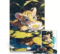 Rompecabezas para Adultos de 1000 Piezas Bebé Tigre en el mar,Rosa,Ajuste, Juego de Habilidad Mental,Juego Libre,Escena navideña,Arte (38x26cm)