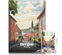 Rompecabezas para Adultos de 1000 Piezas,Bergen,Noruega,Vista de la Calle,ilustración,Juego Educativo Familiar,Actividades Familiares,Regalo para cumpleaños,tamaño 50x75cm