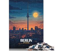 Rompecabezas para Adultos de 1000 Piezas: Berlín, Alemania. Paisaje Urbano Nocturno. Ideal para Toda la Familia cumpleaños. Juegos Casuales. 38 x 26 cm.