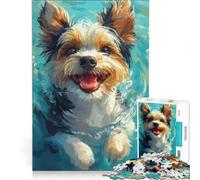 Rompecabezas para Adultos de 1000 Piezas Biewer Yorkshire Terrier Nadando, decoración de Pared de Juguete, desafiante de completar, cumpleaños 38x26cm
