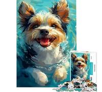 Rompecabezas para Adultos de 1000 Piezas Biewer Yorkshire Terrier Nadando Diversión en casa Actividades Juego de ingenio desafiante Apto para Mayores de 14 años 38x26cm