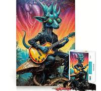Rompecabezas para Adultos de 1000 Piezas Bio Rhythms Dino Guitarist,Arte de Corte Exacto,Juego cognitivo Divertido,Entretenimiento, Relajante (50x75cm)
