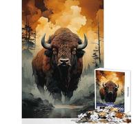 Rompecabezas para Adultos de 1000 Piezas Bisonte vagando en Libertad Juego Educativo Un desafío difícil Juguete Decorativo para la Pared Mejora el Amor Entre Parejas (26x38cm)