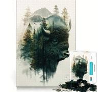 Rompecabezas para adultos de 1000 piezas,bisonte y bosque,doble exposición,ajuste limpio,decoración,juego divertido para pensar,tiempo de juego acogedor,regalo de cumpleaños para aficionados (50x75cm)