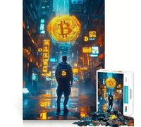 Rompecabezas para Adultos de 1000 Piezas Bitcoin Cyber Cityscape Arte de Borde Premium Rompecabezas de lógica Juega en el Tiempo Libre Juega Diversión Arte navideño Exhibición (38x26cm)