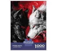 Rompecabezas para Adultos De 1000 Piezas Black and White Wolves with Red Eyes Rompecabezas para Adolescentes Juego Familiar Carrera De Velocidad Manual Cumpleaños 38x26cm/1000pcs