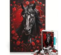 Rompecabezas para Adultos de 1000 Piezas Black Beauty in Red Roses, decoración de Pared de Juguete, desafiante de completar, cumpleaños 38x52cm