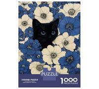 Rompecabezas para Adultos De 1000 Piezas Black Cat in Blue Flower Garden Rompecabezas para Adultos Juego Práctico Análisis Y Lógica Gran Regalo para Los Amantes De Los Juegos 70x50cm/1000pcs