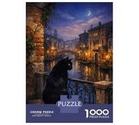 Rompecabezas para Adultos De 1000 Piezas Black Cat in Venice at Night Rompecabezas para Adultos Juguete Decoración De Pared Decoración del Hogar Regalos para Amigos Y Familiares 70x50cm/1000pcs