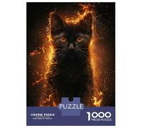 Rompecabezas para Adultos De 1000 Piezas Black Cat Surrounded by Fire Rompecabezas para Adultos Juegos Relajantes Mejora La Memoria para Cumpleaños, Navidad 38x26cm/1000pcs