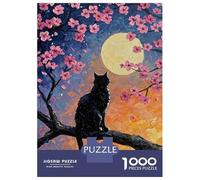 Rompecabezas para Adultos De 1000 Piezas Black Cat Under Full Moon Rompecabezas para Adultos Juguete Decoración De Pared Carrera De Velocidad Manual 70x50cm/1000pcs