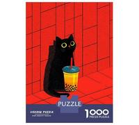 Rompecabezas para Adultos De 1000 Piezas Black Cat with Bubble Tea Rompecabezas para Adultos Juegos Divertidos para La Diversión Familiar Juego Desafiante Regalos 52x38cm/1000pcs