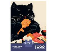 Rompecabezas para Adultos De 1000 Piezas Black Cat with Sushi - Chubby Cat Rompecabezas Antiestrés Juguetes Divertidos Y Humorísticos Actividades Divertidas En Casa, 70x50cm/1000pcs