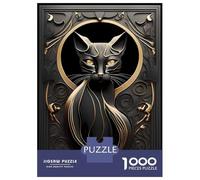 Rompecabezas para Adultos De 1000 Piezas Black Golden Cat Portrait Rompecabezas para Adultos Juegos Relajantes Decoración del Hogar Desafío Educativo 52x38cm/1000pcs