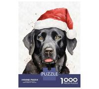 Rompecabezas para Adultos De 1000 Piezas Black Lab Santa Hat Xmas Rompecabezas para Adultos Juego De Ingenio Análisis Y Lógica Cumpleaños Y Navidad 52x38cm/1000pcs