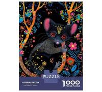 Rompecabezas para Adultos De 1000 Piezas Black Possum in Neon Floral Garden Rompecabezas para Adultos Juegos Familiares Vacaciones En Casa Matar El Tiempo para Cumpleaños, Navidad 38x26cm/1000pcs