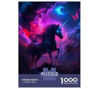 Rompecabezas para Adultos De 1000 Piezas Black Unicorn in Nebula Rompecabezas para Adultos Juegos Familiares Decoración Perfecta Cumpleaños Y Navidad 52x38cm/1000pcs