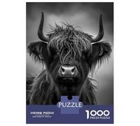 Rompecabezas Para Adultos De 1000 Piezas Black& White Highland Cow Portrait Photo Rompecabezas Para Adultos Juegos Familiares Vacaciones En Casa Matar El Tiempo Para Cumpleaños, Navidad 38x26cm/1000pc