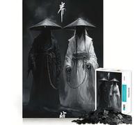 Rompecabezas para Adultos de 1000 Piezas,Blanco y Negro,con Fantasmas samuráis,Ajuste preciso,Juego de lógica,Juego fácil,decoración navideña para Pared (50x75cm)