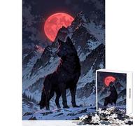 Rompecabezas para Adultos de 1000 Piezas Blood Moon Alpha︰ Wolf Mountain King Juguetes antiestrés Grandes Regalos y Juguetes Juego de ingenio con póster a Juego y Hoja de Trivia tamaño 38x26cm