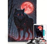Rompecabezas para Adultos de 1000 Piezas Blood Moon Hunter︰ Black Wolf, decoración de Pared de Juguete, desafiante de completar, cumpleaños 50x75cm
