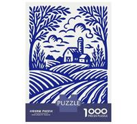 Rompecabezas para Adultos De 1000 Piezas Blue Farm Landscape Illustration Rompecabezas para Adolescentes Juego Familiar Carrera De Velocidad Manual Cumpleaños 70x50cm/1000pcs