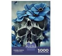 Rompecabezas para Adultos De 1000 Piezas Blue Flower Skull I Rompecabezas para Adolescentes Juegos Familiares Ensamblaje De Patrones Actividades Divertidas En Casa 38x26cm/1000pcs