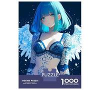 Rompecabezas para Adultos De 1000 Piezas Blue-Haired Angel with Tattoos Anime Girl Gaming Rompecabezas para Adultos Juegos Familiares Decoración Perfecta Cumpleaños Y Navidad 38x26cm