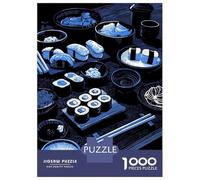 Rompecabezas para Adultos De 1000 Piezas Blue Monochrome Sushi Feast Illustration Rompecabezas para Adultos Juguetes Antiestrés Decoración Actividades Divertidas En Casa 70x50cm/1000pcs