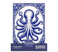 Rompecabezas para Adultos De 1000 Piezas Blue Octopus in Decorative Frame Rompecabezas para Adultos Juego Práctico Montaje De Patrones Cumpleaños Y Navidad 38x26cm/1000pcs