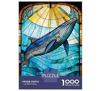 Rompecabezas para Adultos De 1000 Piezas Blue Whale Stained Glass Rompecabezas para Adultos Juego De Ingenio Ensamblaje De Patrones Juego Desafiante Regalos 52x38cm/1000pcs