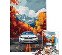 Rompecabezas para Adultos de 1000 Piezas BMW Mi Nature Coche Blanco Juegos relajantes Juguetes educativos Regalo para cumpleaños Divertido y con Humor (tamaño 38x26cm)