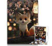 Rompecabezas para Adultos de 1000 Piezas, Bonito Zorro bajo Flores de Cerezo, Rompecabezas, Juegos Familiares, Regalo de cumpleaños, Regalo de Amigo Secreto, tamaño 38x26cm