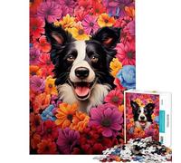 Rompecabezas para Adultos de 1000 Piezas Border Collie Entre Flores Rompecabezas para Adultos Juguetes de Bricolaje Ideal para Pasar el Tiempo en casa Un Gran Regalo para los Amantes de los