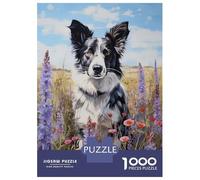 Rompecabezas para Adultos De 1000 Piezas Border Collie in Flowers Rompecabezas para Adultos Juego Familiar Pero Divertido Y Humorístico Cumpleaños 52x38cm/1000pcs