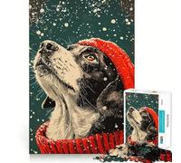 Rompecabezas para Adultos de 1000 Piezas Border Collie,Invierno,Nieve,Arte Minimalista,Arte de Corte Fino,diversión para Resolver Problemas,Juego Acogedor,decoración navideña para la Pared 38x26cm