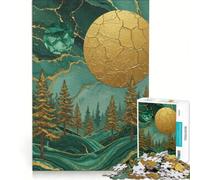 Rompecabezas para Adultos de 1000 Piezas: Bosque Esmeralda con Cuerpos Celestiales Dorados, Juegos para Toda la Familia, Antiestrés, con póster y Hoja de Preguntas a Juego 38x52cm
