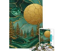 Rompecabezas para Adultos de 1000 Piezas Bosque Esmeralda con Cuerpos Celestiales Dorados Rompecabezas para Adultos Juguete de Pared Regalos para Mujeres cumpleaños y Navidad
