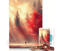 Rompecabezas para Adultos de 1000 Piezas Bosque otoñal con Figura y Rayos de Sol Juego de articulaciones afiladas Desafío Mental Juguete para Momentos de diversión y relajación Decoración