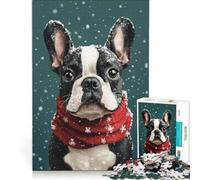 Rompecabezas para Adultos de 1000 Piezas: Boston Terrier con Traje navideño, Juego de ingenio, para divertirse en Familia, para Fortalecer el Amor Entre Parejas 38x26cm