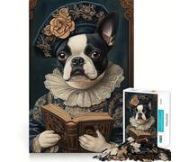 Rompecabezas para Adultos de 1000 Piezas,Boston Terrier,Erudito del Renacimiento,Corte Impecable,Diversión para ejercitar la Mente,Juego para el Tiempo Libre,Decoración navideña 38x26cm