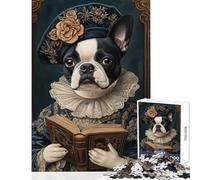 Rompecabezas para Adultos de 1000 Piezas Boston Terrier Renaissance Scholar Rompecabezas de 1000 Piezas Decoración para el hogar Juguetes Gran Regalo para Juegos Divertido y humorístico (50x75cm)