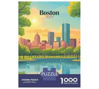 Rompecabezas para Adultos De 1000 Piezas Boston USA Cityscape Illustration Rompecabezas Juego De Ingenio Aliviador del Estrés Difícil Y Desafiante 52x38cm/1000pcs