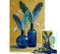 Rompecabezas para Adultos de 1000 Piezas Botellas Azules con Plumas y Mariposas Diseño artístico Diversión para Resolver Problemas Ideal para Momentos de Relax Decoración navideña