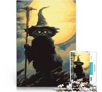 Rompecabezas para Adultos de 1000 Piezas Bruja Gato Negro Juguete Educativo Intelectual descompresor Mejorar el Amor Entre Parejas 38x26cm