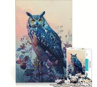 Rompecabezas para Adultos de 1000 Piezas: Búho Azul en un Entorno Floral, Juguete Educativo, Corte de precisión, Que fomenta el Amor Entre Parejas 50x75cm