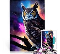 Rompecabezas para Adultos de 1000 Piezas Búho cornudo galáctico Entrena tu Cerebro y Tus Manos Regalos de cumpleaños, Regalos, Arte Mural 52x38cm
